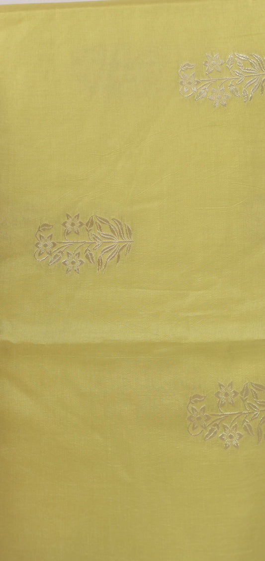Russian Silk ( Bemberg silk )-Lime yellow with flower motifs