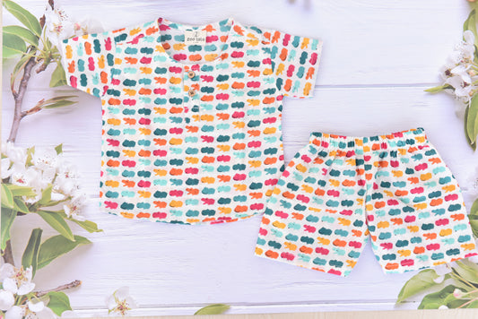 Unisex Kids hand block co-ord sets-hippo