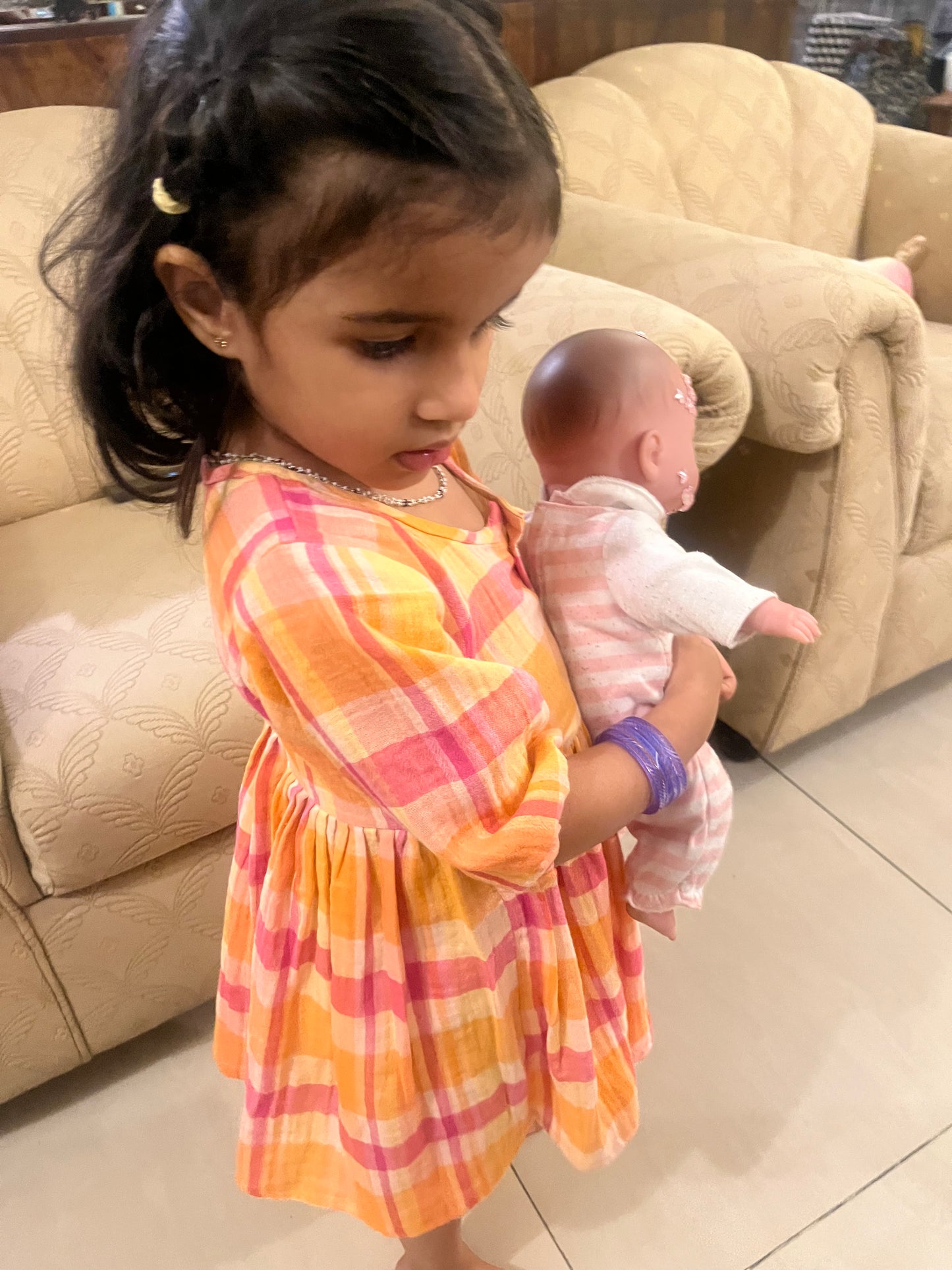 Multicoloured checked muslin frock