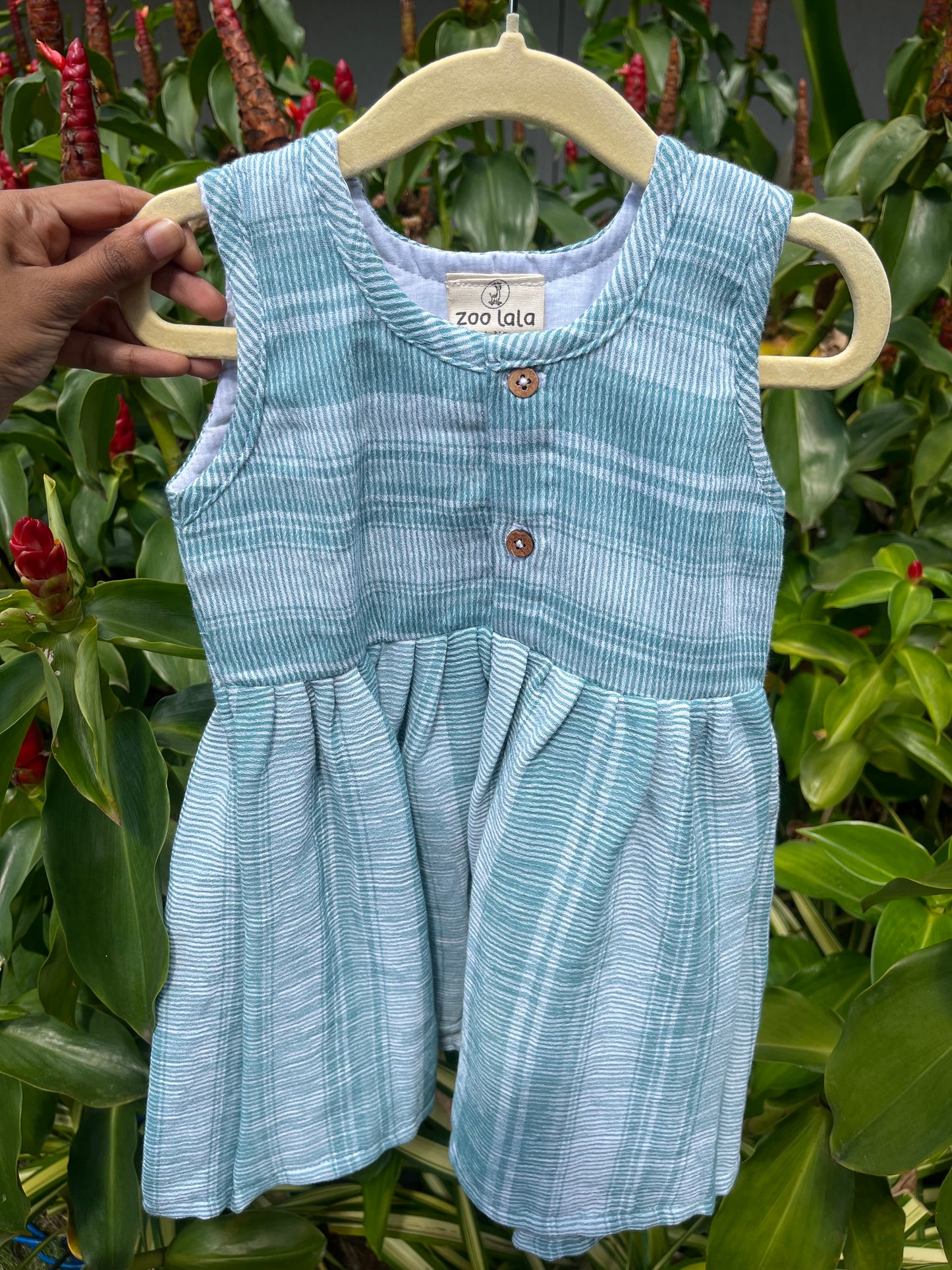Blue Green crushed muslin frock