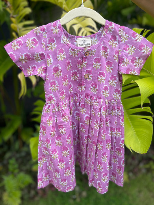 Handblock Purple floral frock