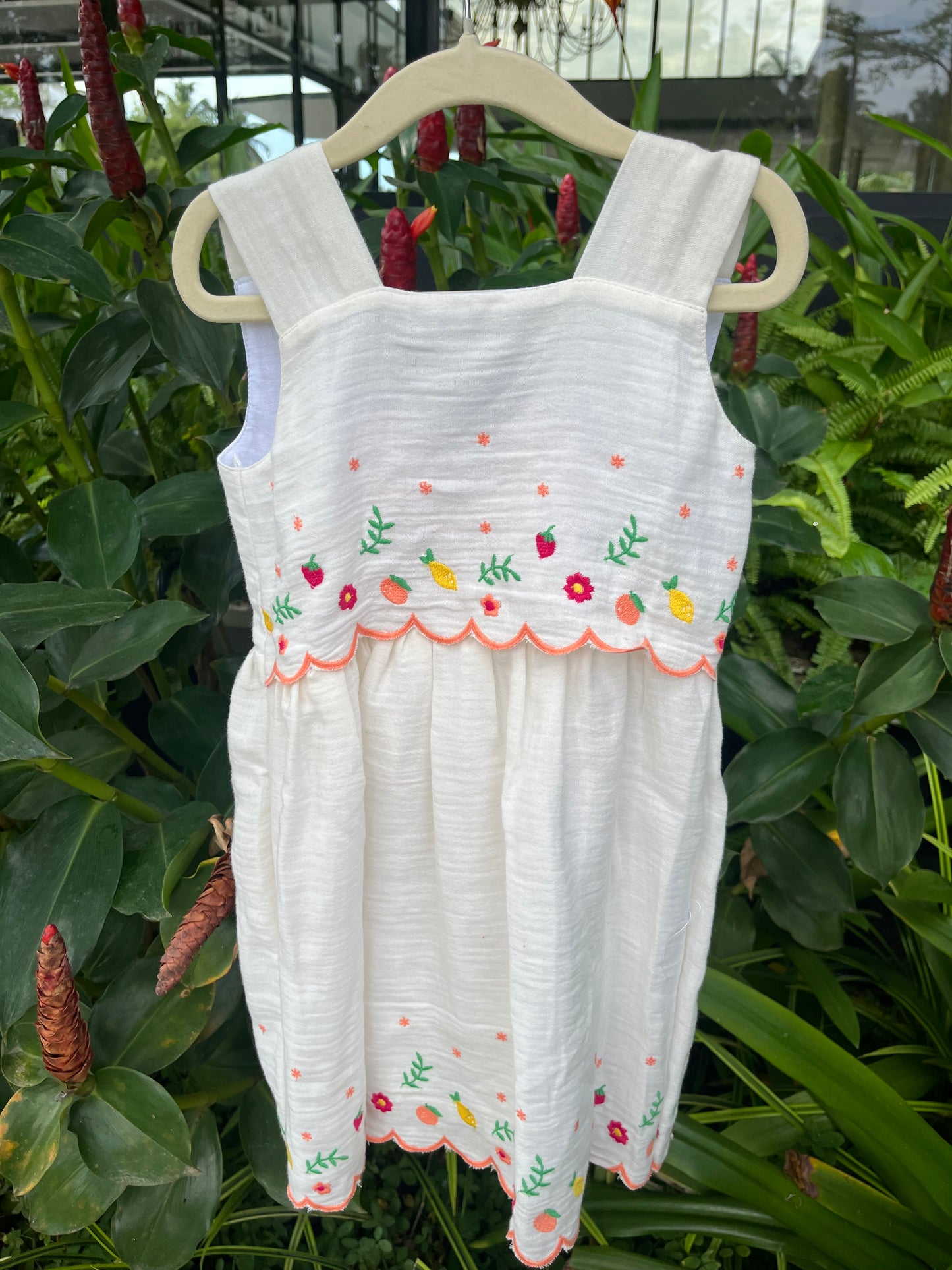Emboidery Muslin frock with back tie - with lining