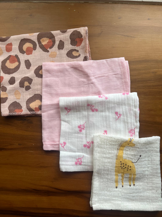 Muslin wipes/ burp cloth/ handkerchief- Pack of 4