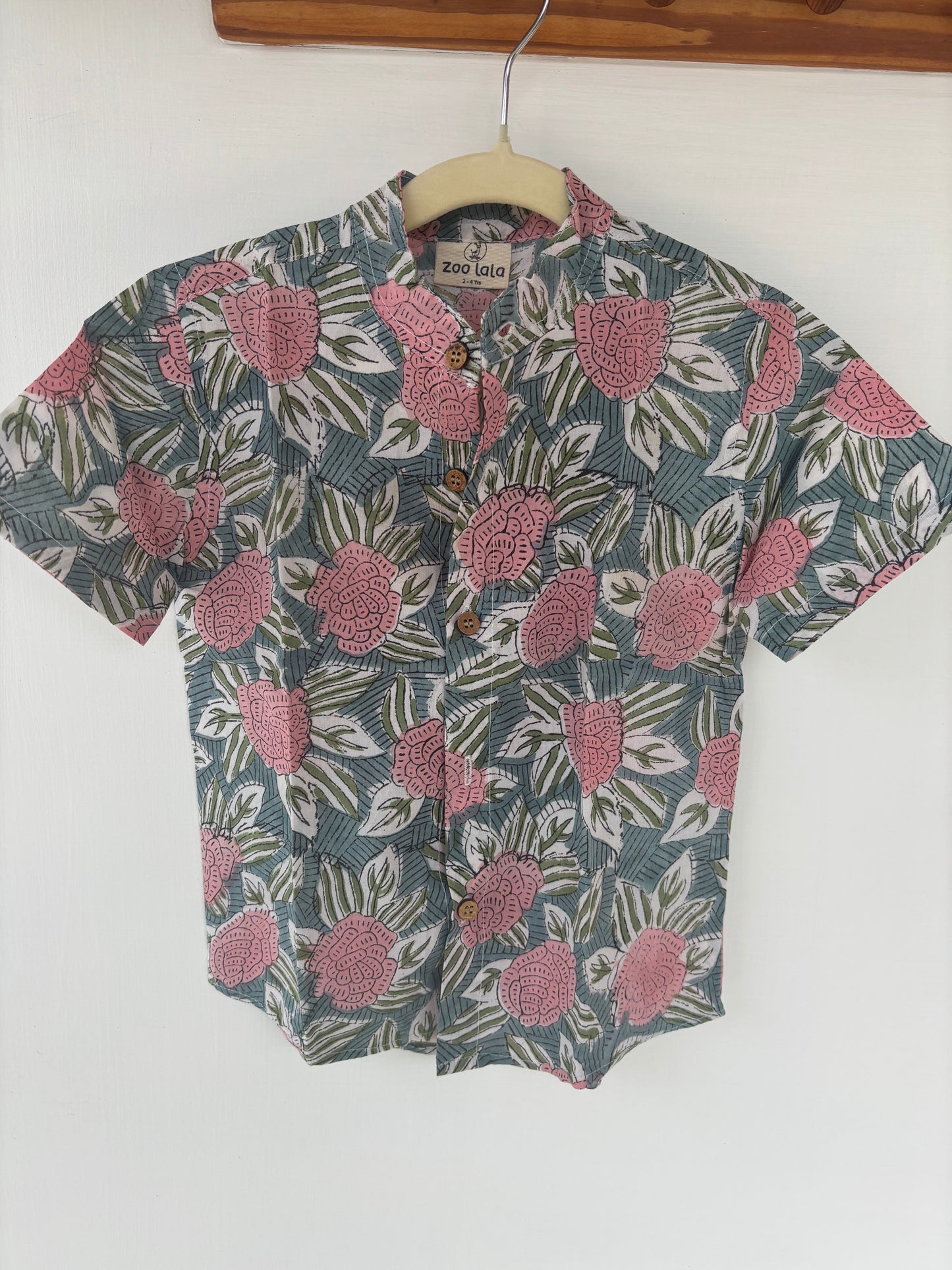 Kids Hand Block Printed Shirt - Blue floral