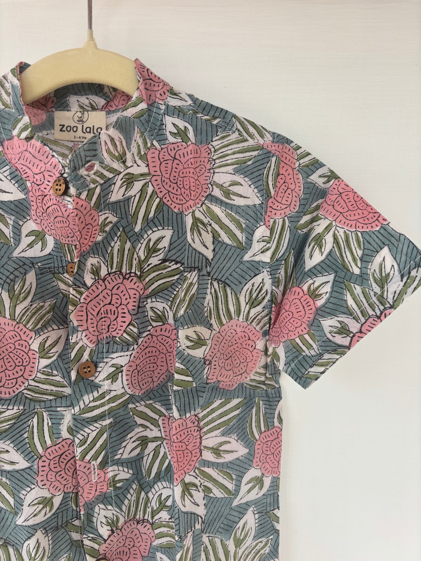 Kids Hand Block Printed Shirt - Blue floral