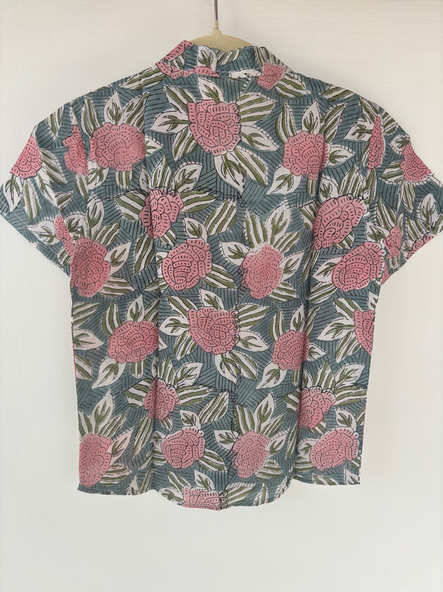 Kids Hand Block Printed Shirt - Blue floral