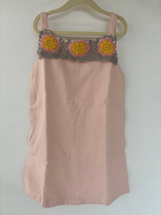 A line Muslin Mini pinafore dress with crochet
