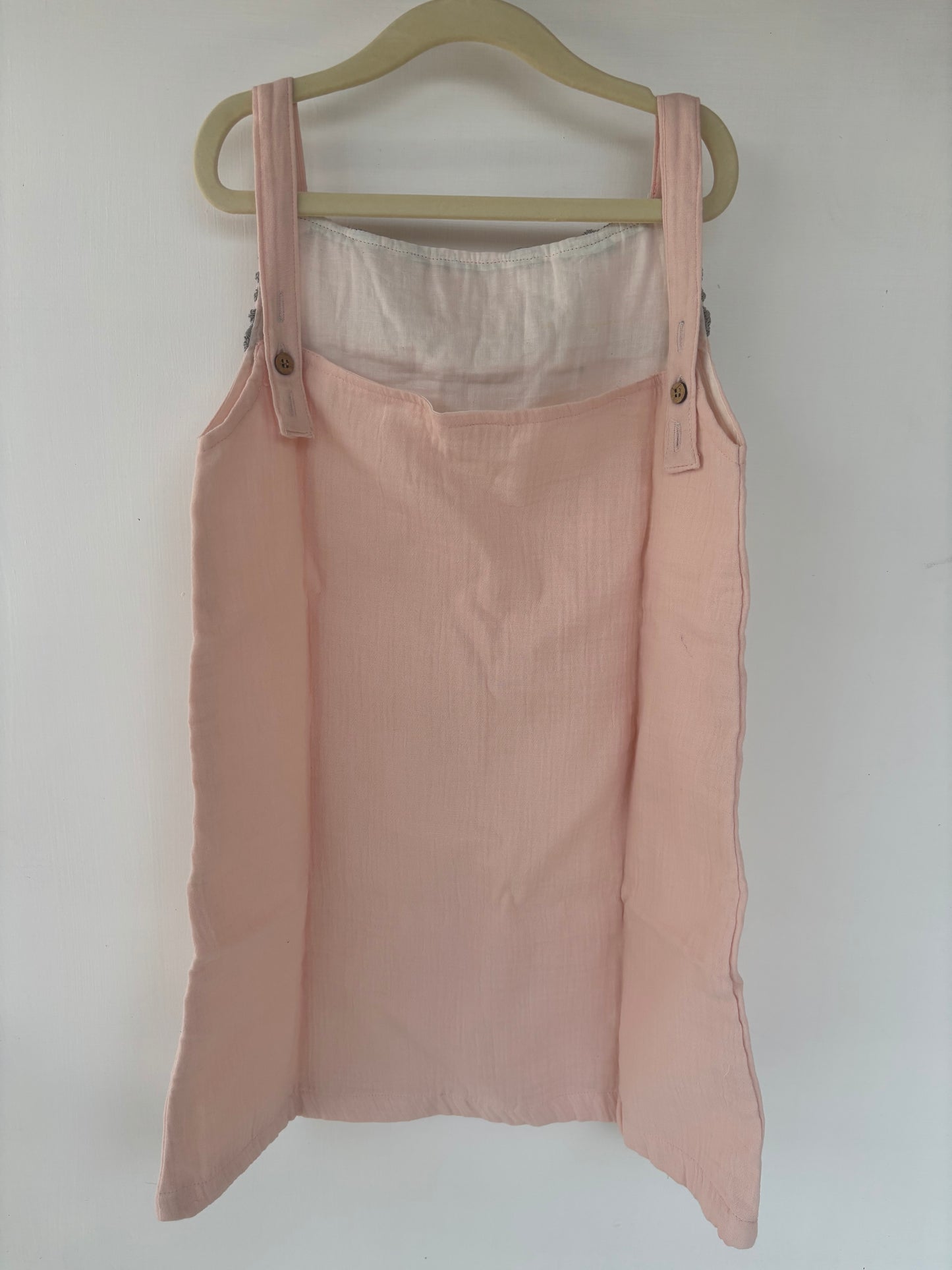 A line Muslin Mini pinafore dress with crochet