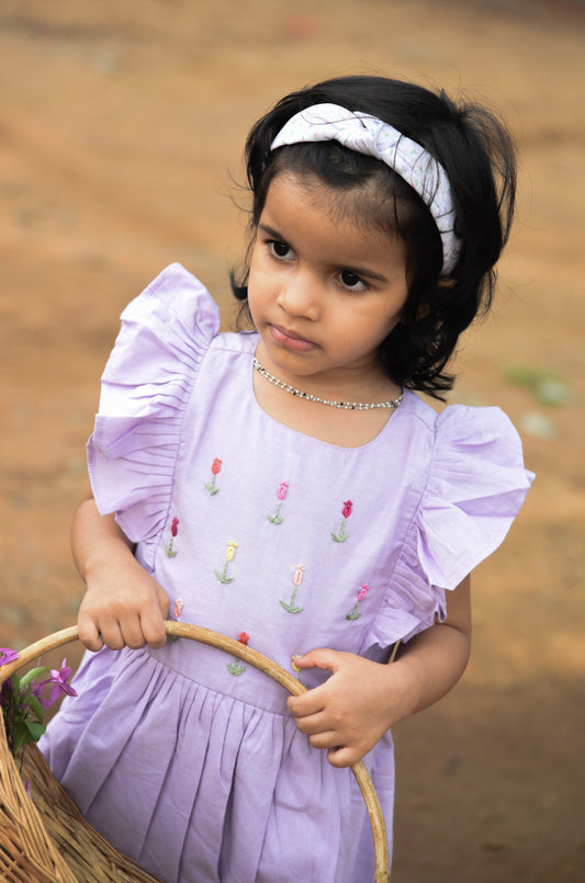Embroidery dress for girls- Tulips
