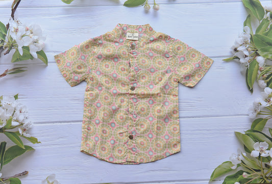 Cotton blend Shirt- Mandarin collar ( Pink and cream)