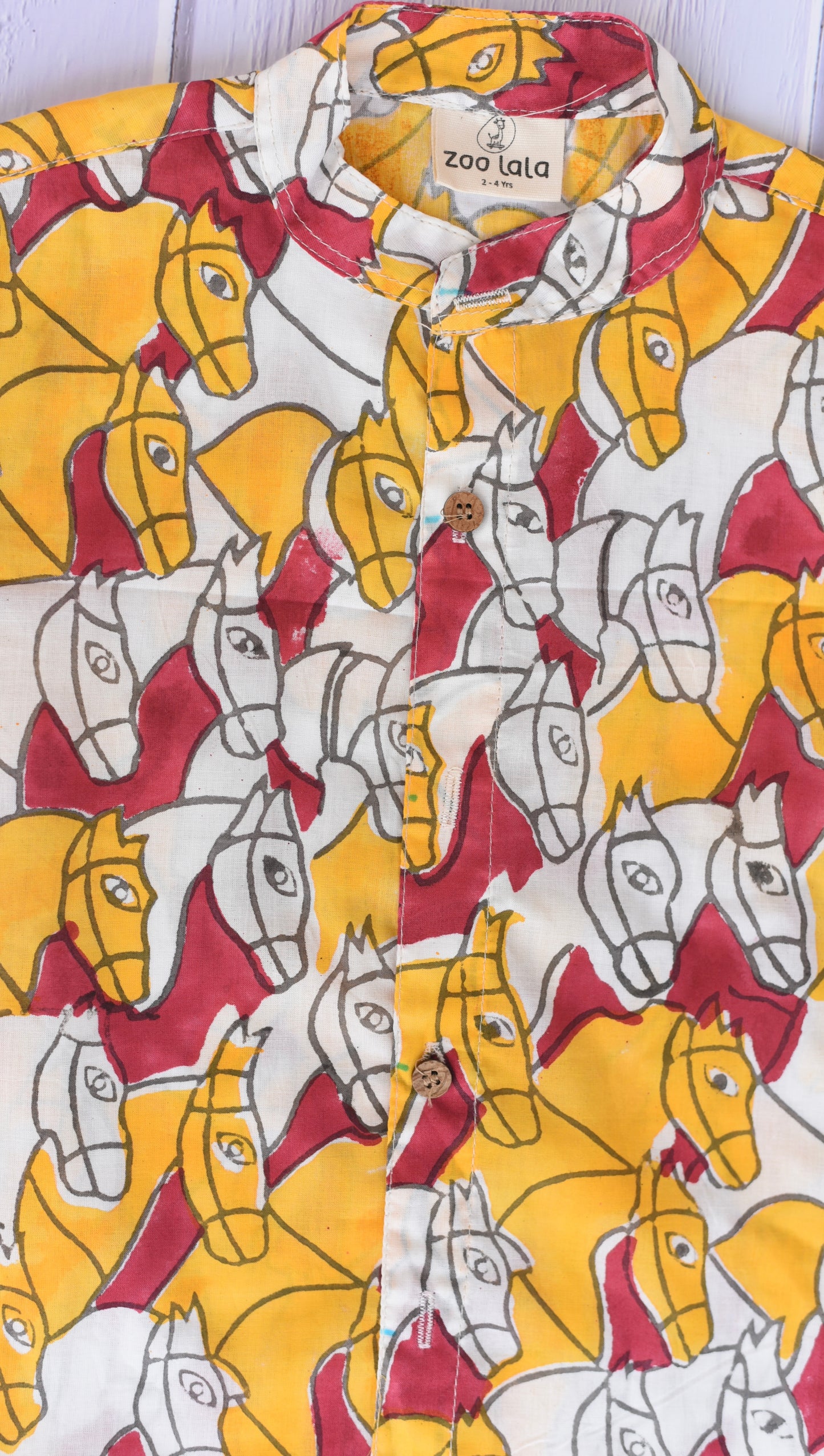 Kids Hand Block Printed Shirt - Red horse