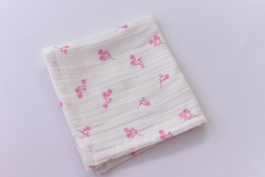 Muslin handkerchief/Face towel Pink floral-Pack of 1