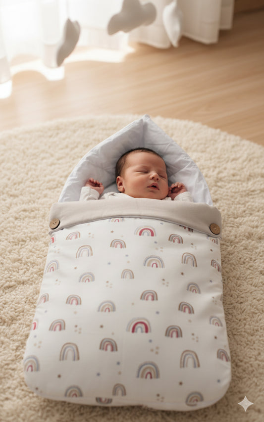 Baby Carrier Nest ,Carrying Nest Bag Portable Travelling Bed for 0-4 Months- Rainbows