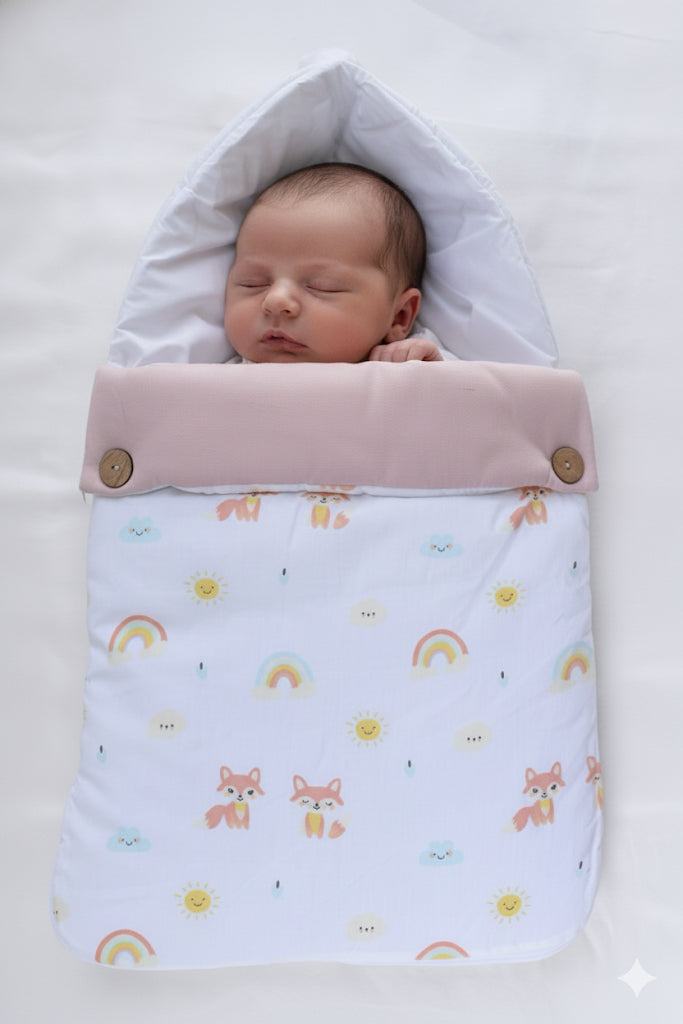 Baby Carrier Nest ,Carrying Nest Bag Portable Travelling Bed for 0-4 Months- Fox & rainbows