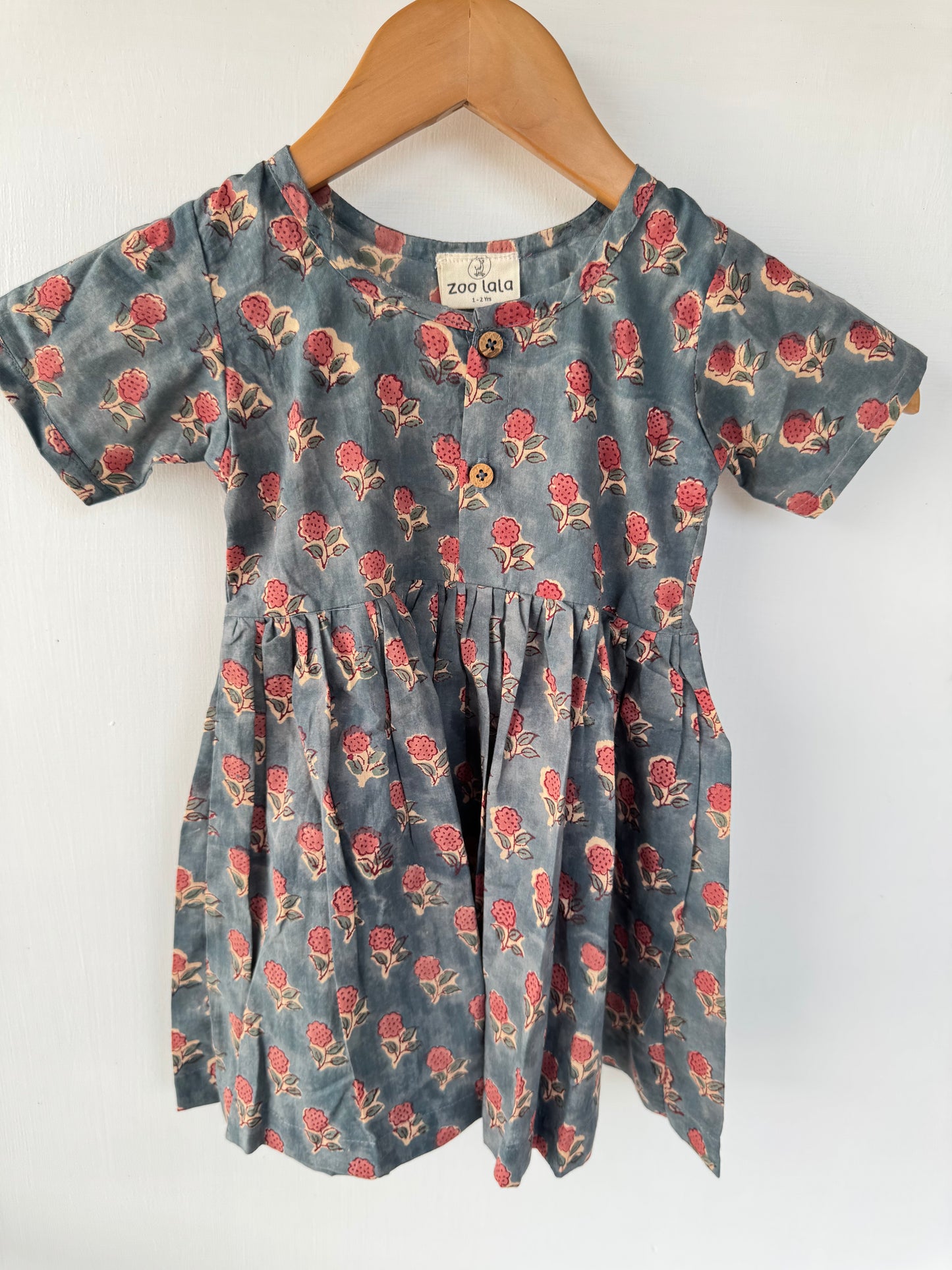 Handblock Grey floral frock
