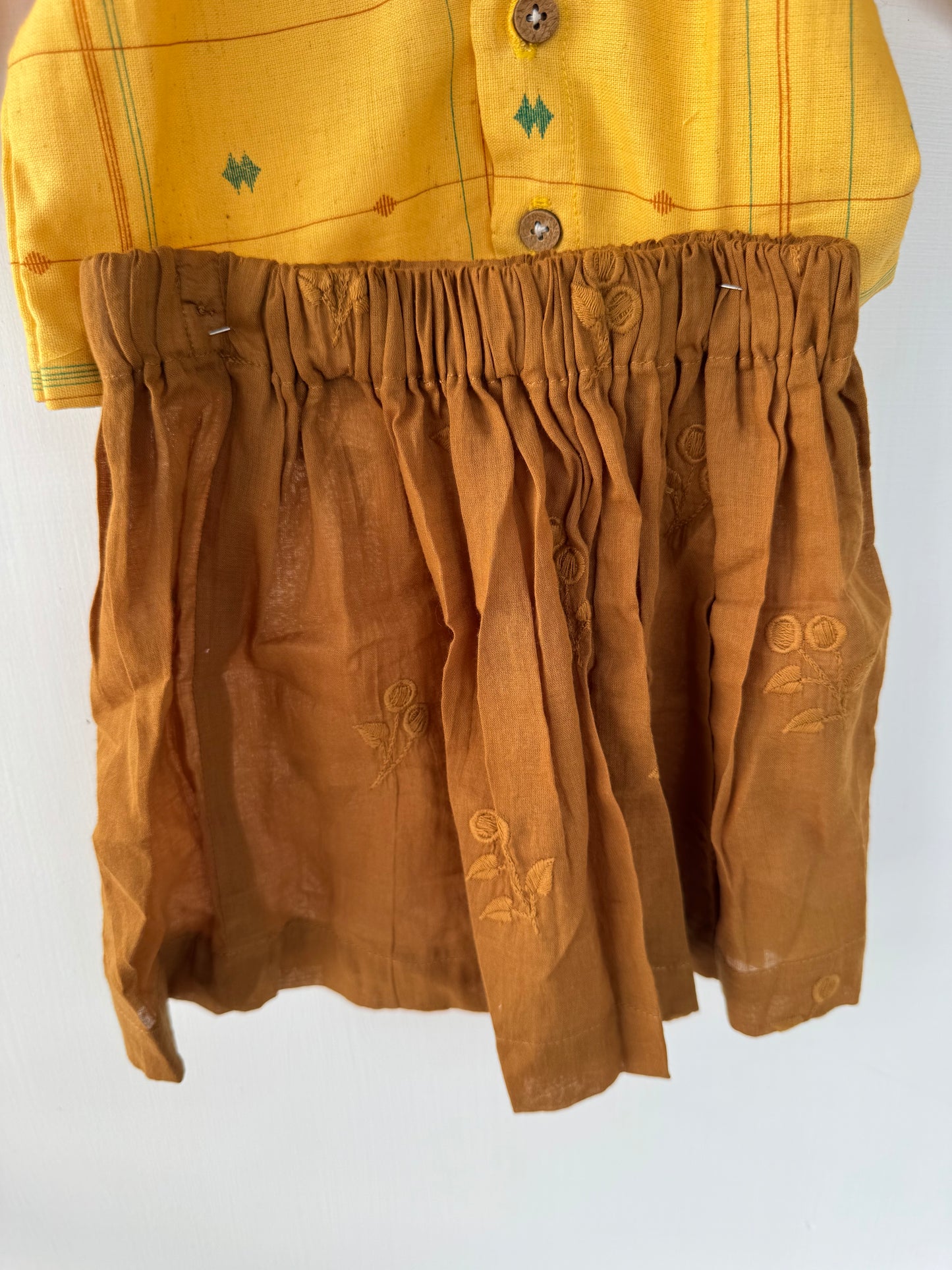 Cotton Crop top and skirt- Mustard and Brown