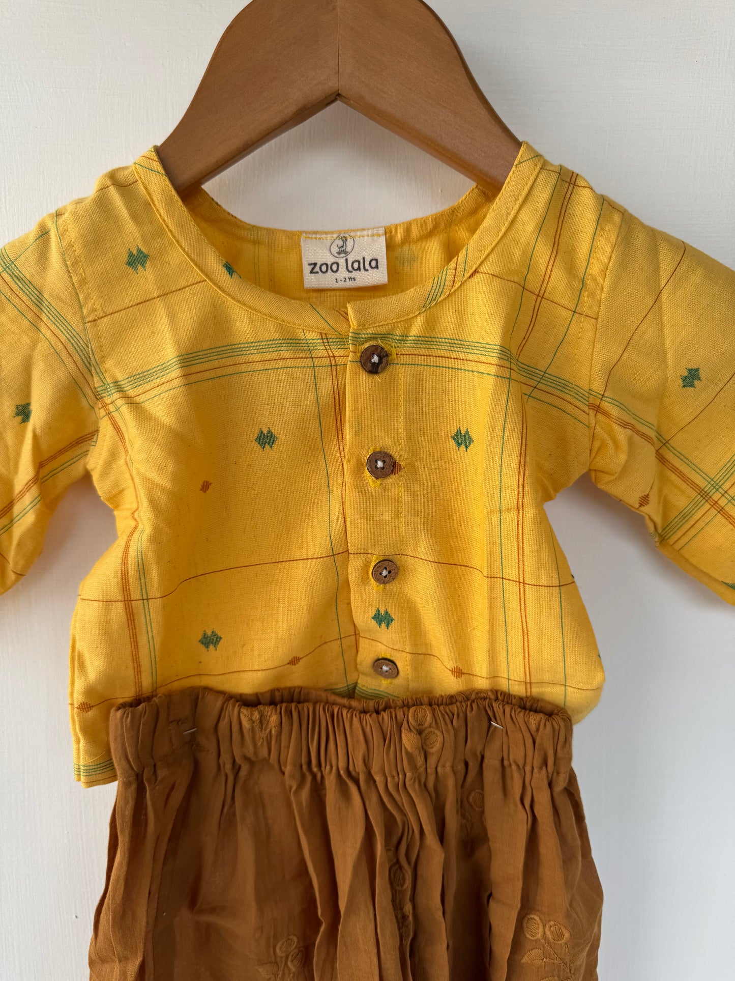 Cotton Crop top and skirt- Mustard and Brown