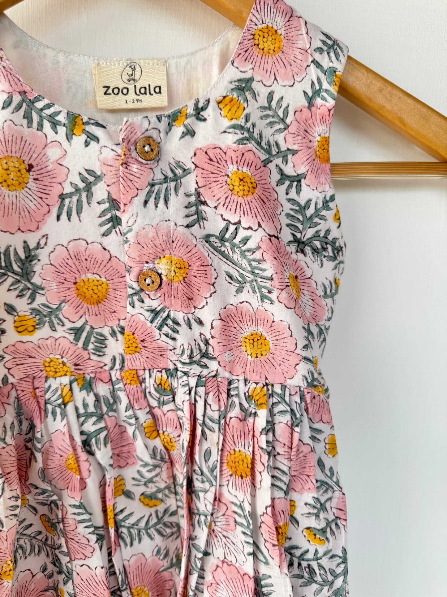 Elegant floral Handblock frock - with lining