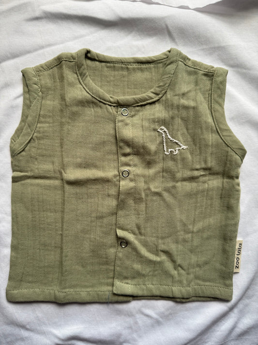 Double gauze Dino embroidery jabla