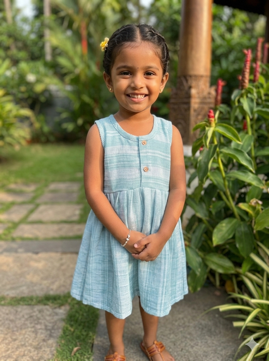 Blue Green crushed muslin frock