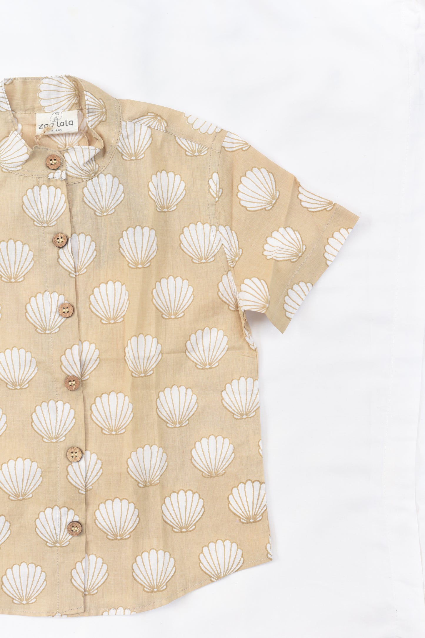 Kids Hand Block Printed Shirt-Sea shells