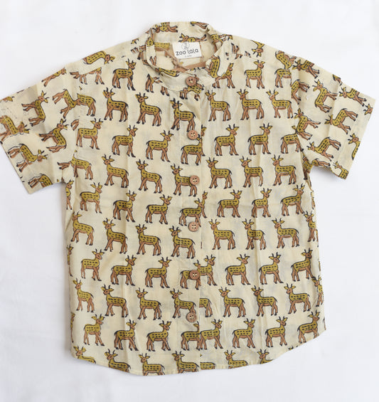 Kids Hand Block Printed Shirt-Deer