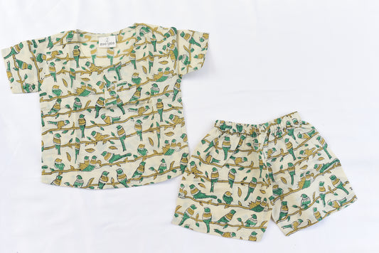 Unisex Kids hand block co-ord sets- Parrot