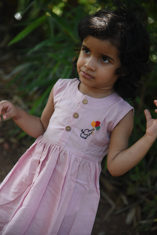 Embroidery dress for girls- Elephant
