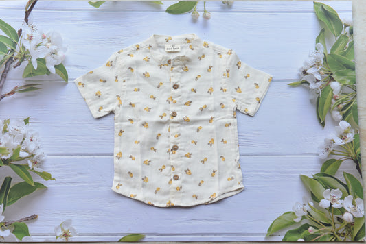 Muslin Shirt- Mandarin collar ( Lemons)