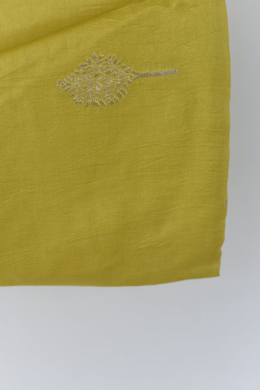 Russian Silk ( Bemberg silk )-Lime yellow with tree motifs