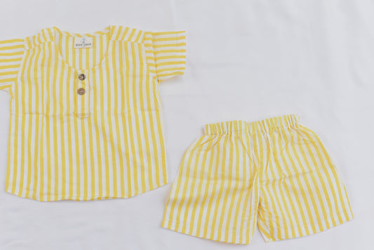 Unisex Kids hand block co-ord sets- Yellow stripes