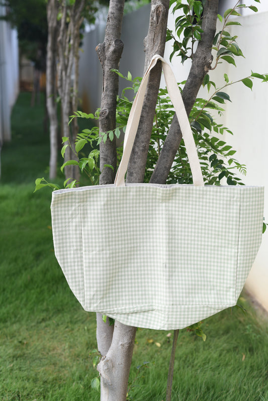 Beach / Over sized All purpose Tote/Bag- Green Plaid