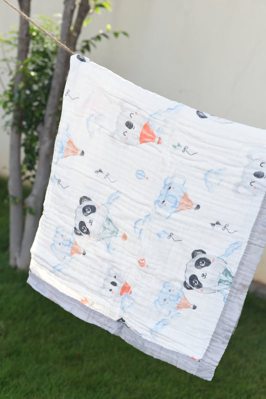 Muslin Cotton dohar for Kids- Blue Panda
